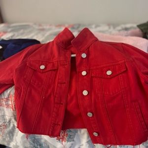 Red Jean Crop Top Jacket